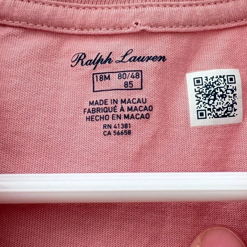 Ralph Lauren Polo Bear Pink‎ Cotton Ruffle Hem Dress Baby Girl 18M